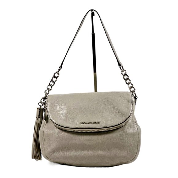 Michael Kors Bedford Pebbled Leather Shoulder/Crossbody Bag Gray with Tassel - Picture 1 of 16